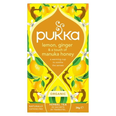 Pukka Lemon Ginger & Manuka Honey Bio – Frisse verwarmende kruideninfusie | vitsenmins.nl