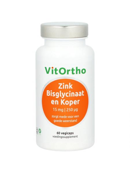 Vitortho Zink bisglycinaat 15mg en koper 250mcg